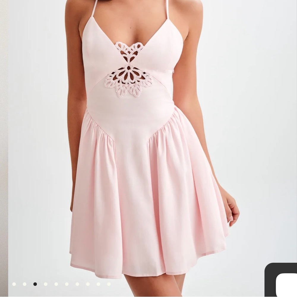 NWOT MESHKI Muriel Cotton Mini Dress Crochet in Powder Pink